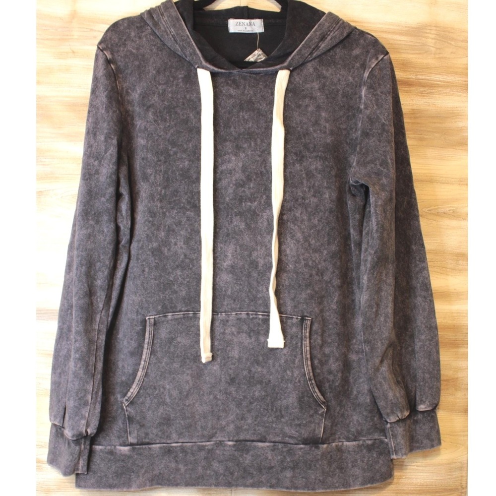 ZENANA Mineral Wash Hoodie Hooded Sweatshirt Pullover Blue/Gray Womens S